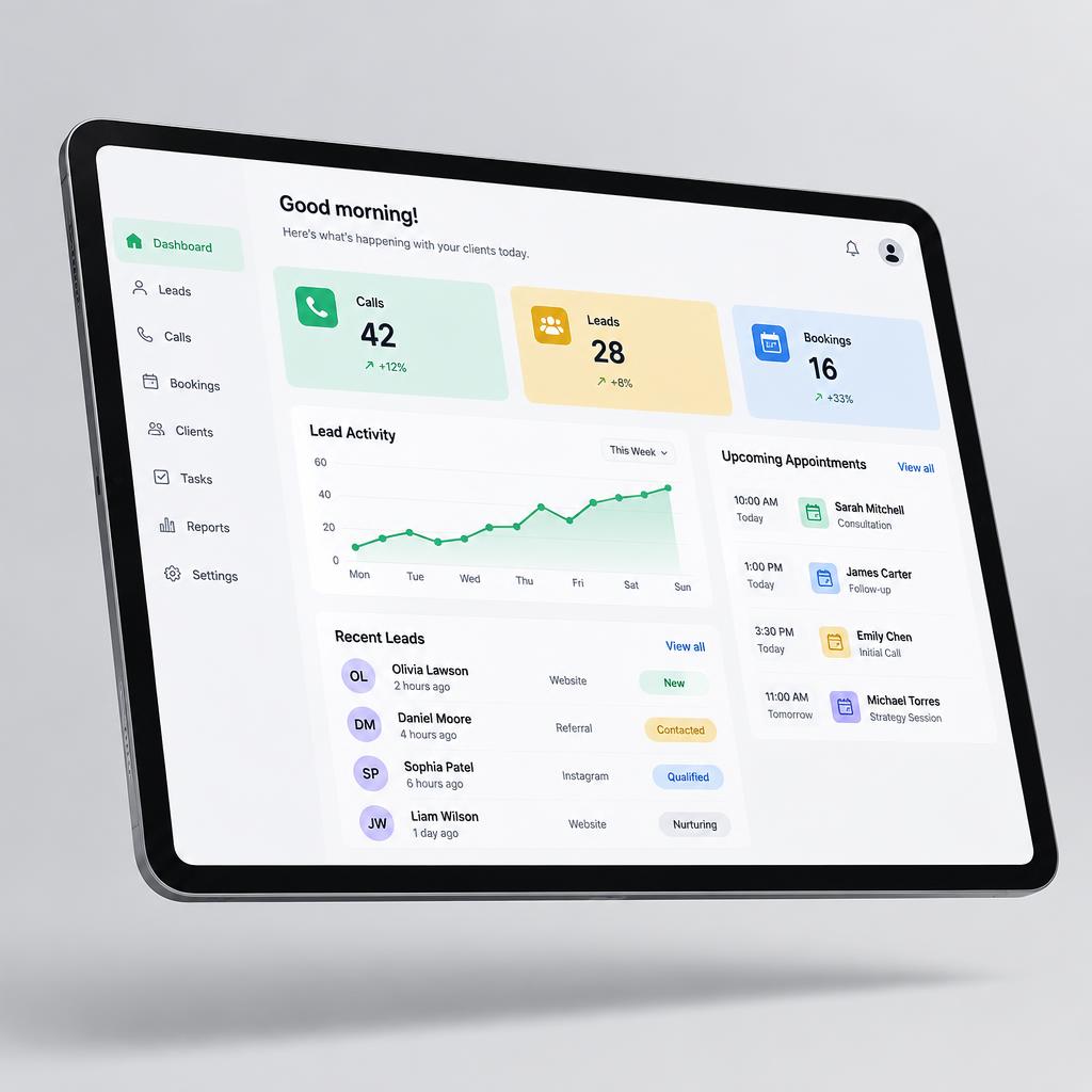 Simple client management dashboard on a tablet