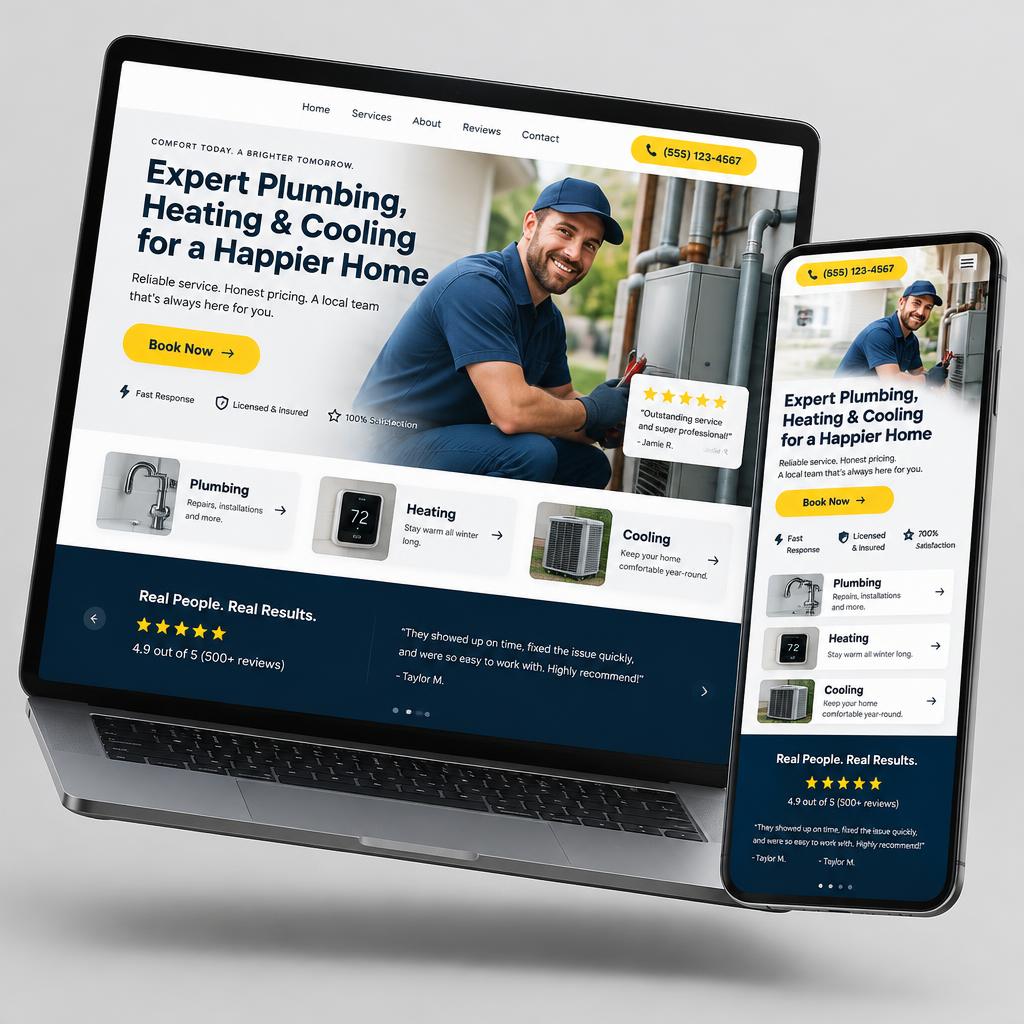 Sample service business website on a laptop and phone